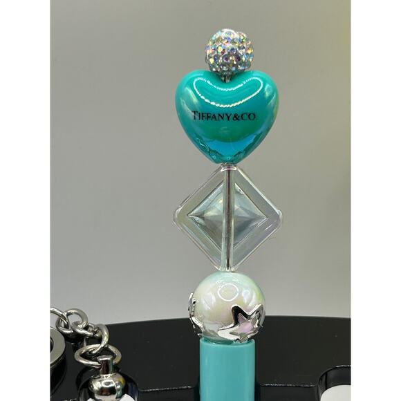 Tiffany Blue Beaded Pen & Keychain Set – Heart & Basketball Charm Gift - Picture 2 of 4